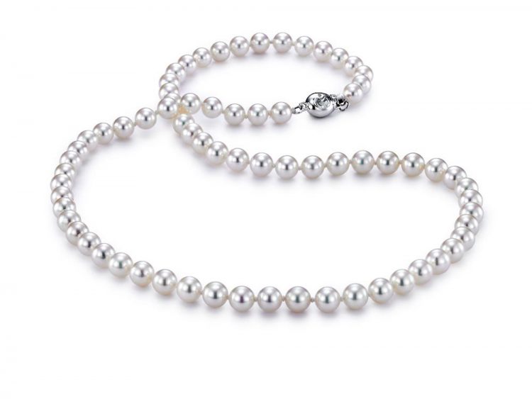 MASTOLONI - 18K White Gold 5.5-6MM White Round "A" Quality Akoya Pearl Strand 18 Inches