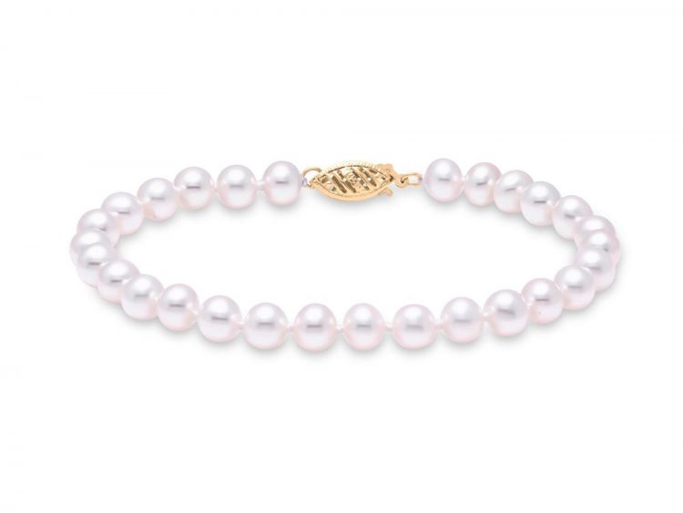 MASTOLONI - 14K Yellow Gold 6-6.5MM White Round "A" Quality Freshwater Pearl Strand 7 Inches