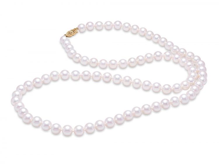 MASTOLONI - 14K Yellow Gold 6.5-7MM White Round "A" Quality Freshwater Pearl Strand 24 Inches