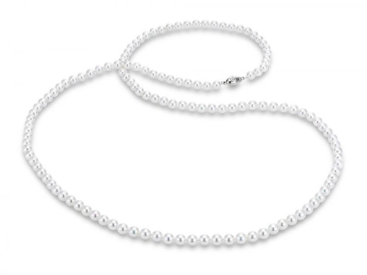 MASTOLONI - 18K White Gold 6.5-7MM White Round "A" Quality Akoya Pearl Strand 34 Inches