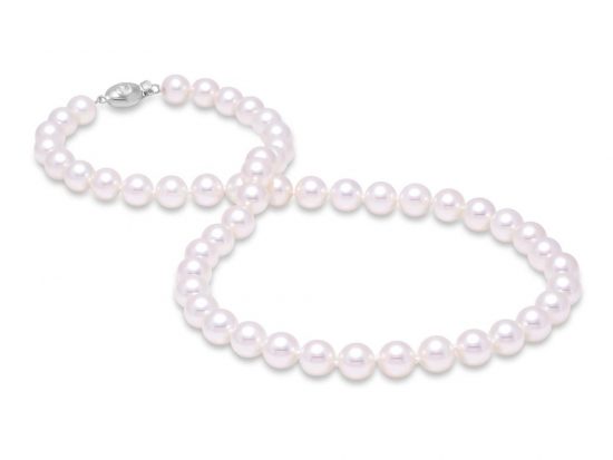 MASTOLONI - 18K White Gold 7-7.5MM White Round "A" Quality Akoya Pearl Strand 16 Inches