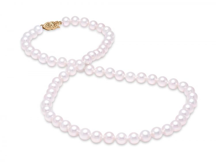 MASTOLONI - 14K Yellow Gold 7-7.5MM White Round "A" Quality Freshwater Pearl Strand 18 Inches