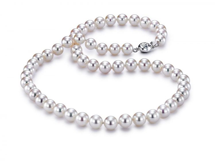 MASTOLONI - 18K White Gold 7-7.5MM White Round "A" Quality Akoya Pearl Strand 18 Inches