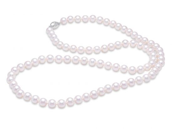 MASTOLONI - 18K White Gold 7-7.5MM White Round "A" Quality Akoya Pearl Strand 24 Inches