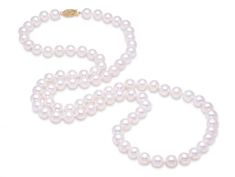 MASTOLONI - 14K Yellow Gold 7-7.5MM White Round "A" Quality Freshwater Pearl Strand 30 Inches