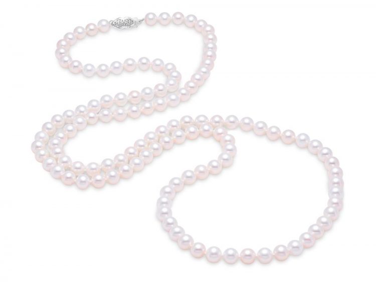 MASTOLONI - 14K Yellow Gold 7-7.5MM White Round "A" Quality Freshwater Pearl Strand 34 Inches