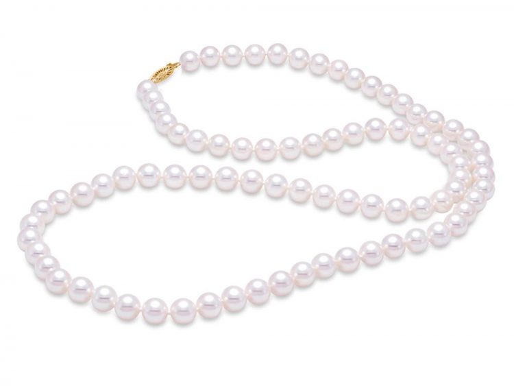 MASTOLONI - 14K Yellow Gold 7.5-8MM White Round "A" Quality Freshwater Pearl Strand 24 Inches