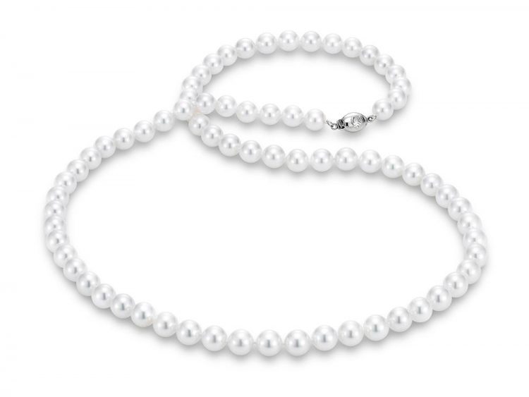 MASTOLONI - 18K White Gold 7.5-8MM White Round "A" Quality Akoya Pearl Strand 24 Inches