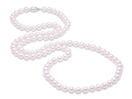 MASTOLONI - 18K White Gold 7.5-8MM White Round "A" Quality Akoya Pearl Strand 30 Inches