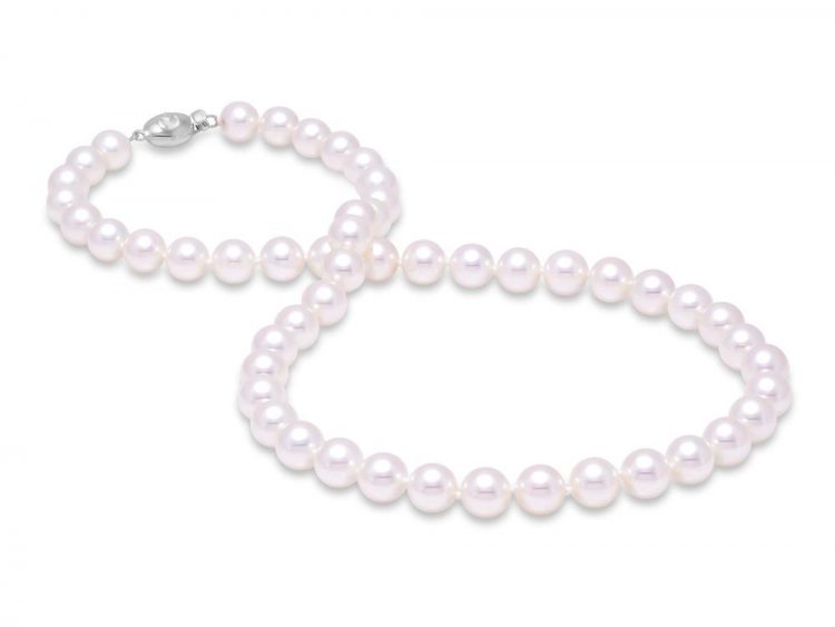 MASTOLONI - 18K White Gold 8-8.5MM White Round "A" Quality Akoya Pearl Strand 16 Inches