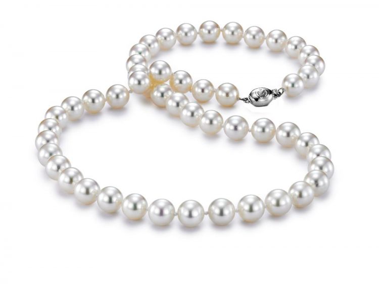 MASTOLONI - 18K White Gold 8-8.5MM White Round "A" Quality Akoya Pearl Strand 18 Inches