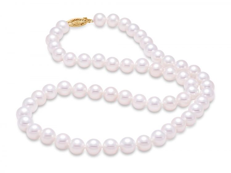 MASTOLONI - 14K Yellow Gold 8-8.5MM White Round "A" Quality Freshwater Pearl Strand 20 Inches