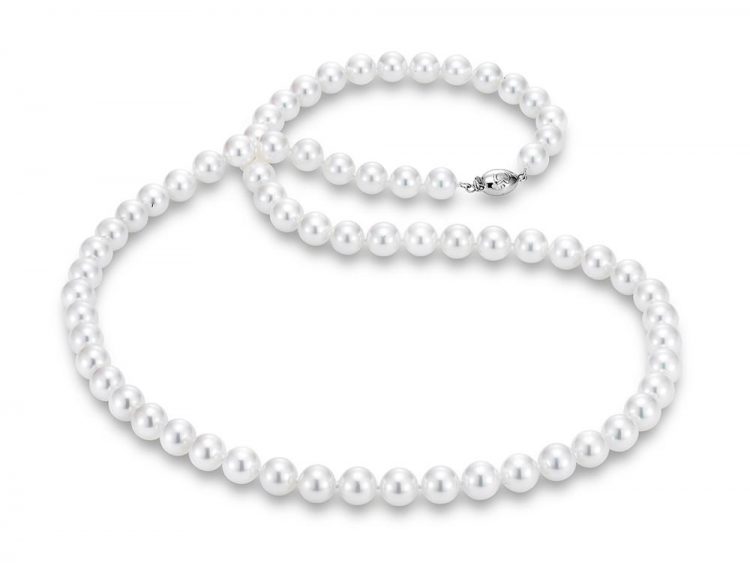 MASTOLONI - 18K White Gold 8-8.5MM White Round "A" Quality Akoya Pearl Strand 24 Inches