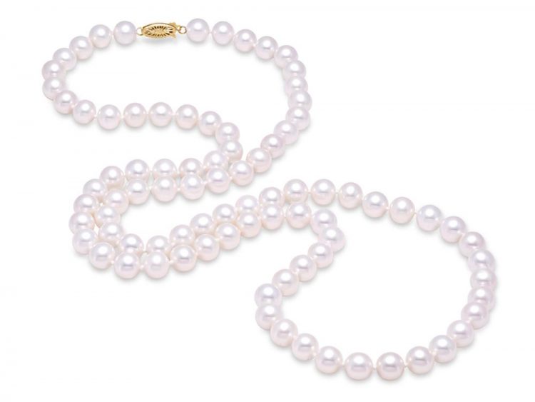 MASTOLONI - 14K Yellow Gold 8-8.5MM White Round "A" Quality Freshwater Pearl Strand 30 Inches