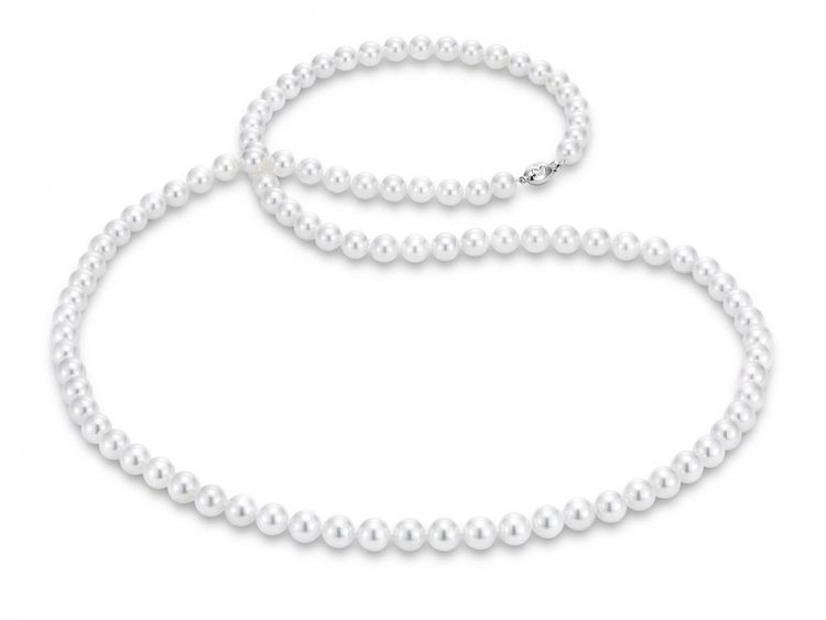 MASTOLONI - 18K White Gold 8-8.5MM White Round "A" Quality Akoya Pearl Strand 34 Inches