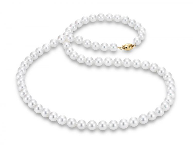 MASTOLONI - 18K Yellow Gold 8.5-9MM White Round "A" Quality Akoya Pearl Strand 24 Inches