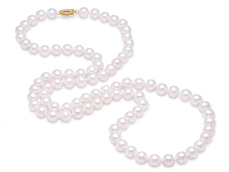 MASTOLONI - 14K Yellow Gold 8.5-9.5MM White Round "A" Quality Freshwater Pearl Strand 30 Inches