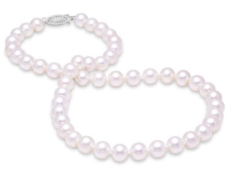 MASTOLONI - 14K White Gold 9.5-10.5MM White Round "A" Quality Freshwater Pearl Strand 16 Inches