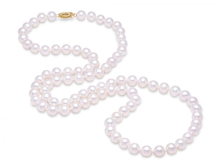 MASTOLONI - 14K White Gold 9.5-10.5MM White Round "A" Quality Freshwater Pearl Strand 34 Inches