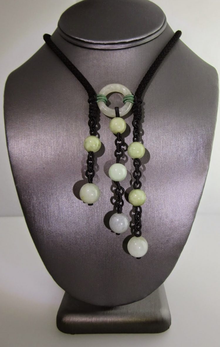 Triple Onyx Necklace with Jade Green