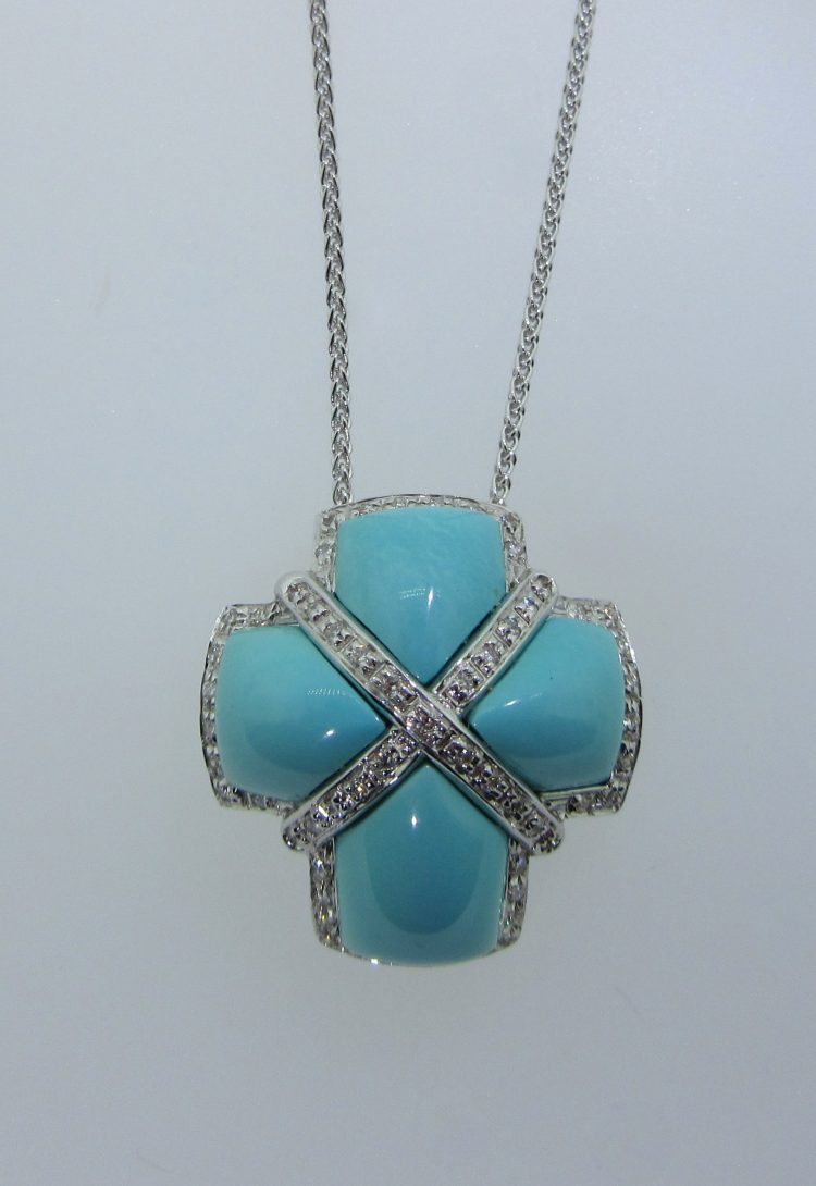 Turquoise & Diamond Cross Pendant