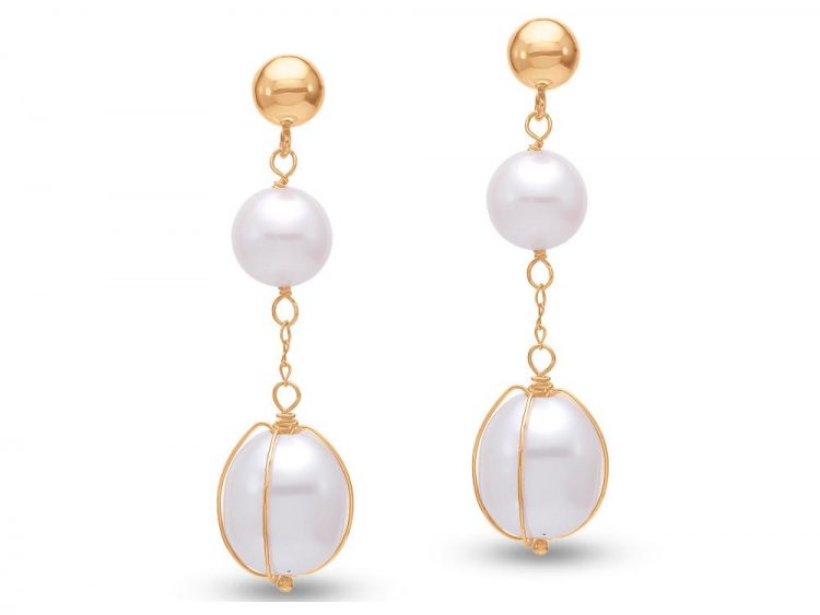 MASTOLONI - 14K Yellow Gold 6.5-8.5MM White Potato Shaped Freshwater Pearl Earring