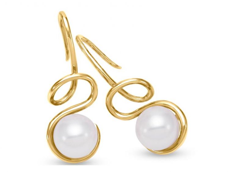 MASTOLONI - 18K Yellow Gold 8-8.5MM White Round Cultured Pearl Shepherds Hook Earring