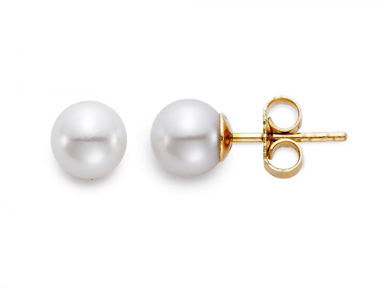 MASTOLONI - 18K Yellow Gold 5.5-6MM White Round "A" Quality Akoya Pearl Earring