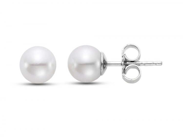 MASTOLONI - 18K White Gold 5.5-6MM White Round "A" Quality Akoya Pearl Earring