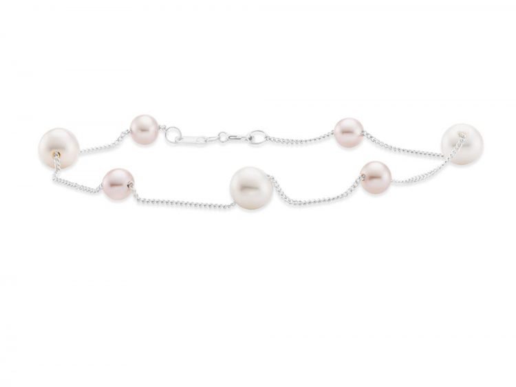 MASTOLONI - 14K White Gold 5.5-7.5MM White & Pink Round Freshwater Pearl Bracelet 7.5 Inches