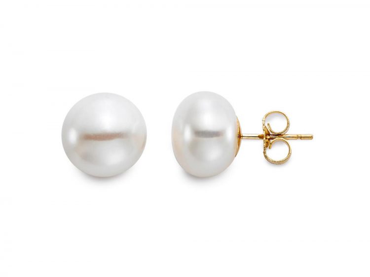 MASTOLONI - 14K Yellow Gold 9.5-10MM White Button Freshwater Pearl Earring