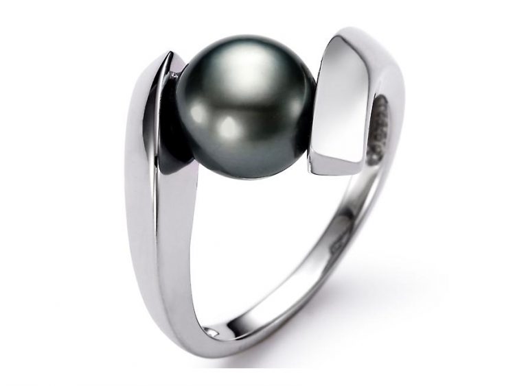 MASTOLONI - 14K White Gold 8-9MM Black Round Tahitian Pearl Ring