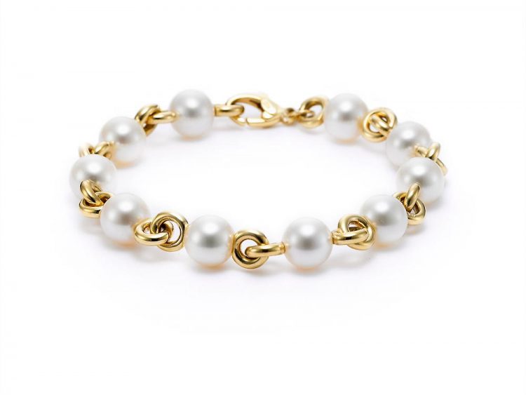 MASTOLONI - 18K Yellow Gold 7.5-9MM White Round Cultured Pearl Bracelet 8 Inches