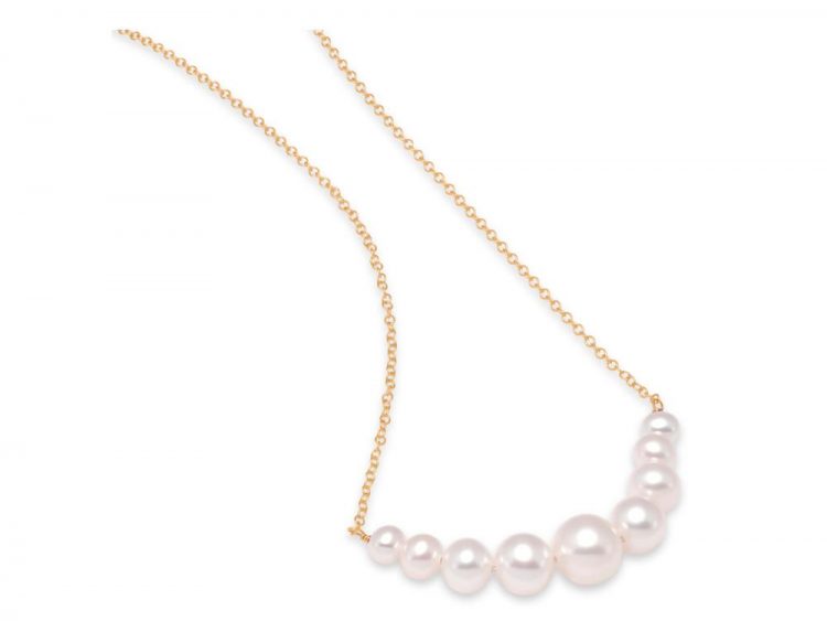 MASTOLONI - 14K Yellow Gold 4-8MM White Near Round Freshwater Pearl Necklace 18 Inches