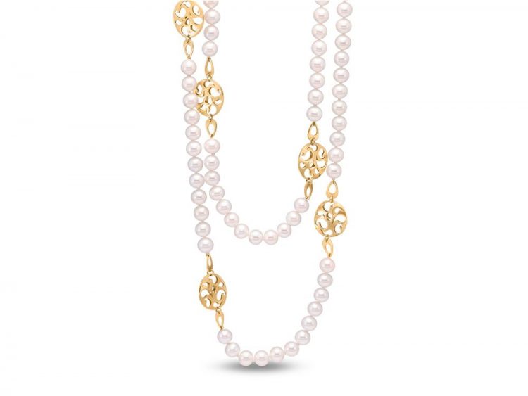 MASTOLONI - 14K Yellow Gold 6.5-7MM White Round Freshwater Pearl Necklace 38 Inches