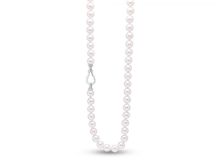 MASTOLONI - 18K White Gold 8-8.5MM White Round "A2" Quality Akoya Pearl Convertible Necklace/Bracelet Combo with 84 Diamonds 0.60 TCW 26.5 Inches