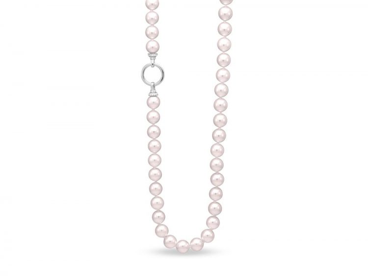 MASTOLONI - 18K White Gold 8-8.5MM White Round "A2" Quality Akoya Pearl Convertible Bracelet/Necklace Combo with 84 Diamonds 0.60 TCW 26.5 Inches