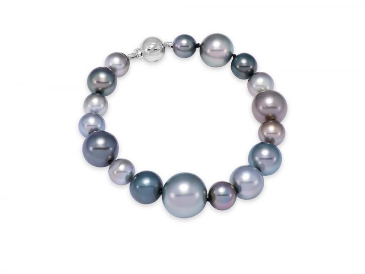 MASTOLONI - 18K White Gold 7-14MM Black Semi-Round Tahitian Pearl Bracelet 7 Inches