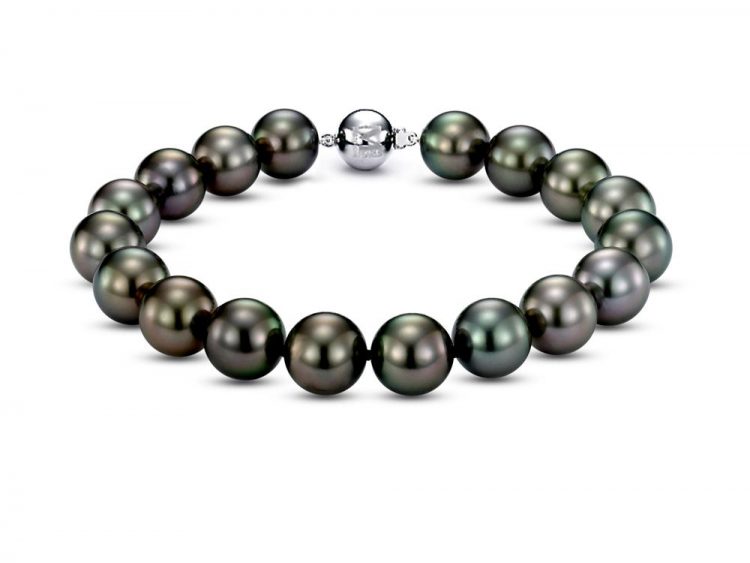 MASTOLONI - 18K White Gold 9-10.5MM Black Round Tahitian Pearl Bracelet 7 Inches