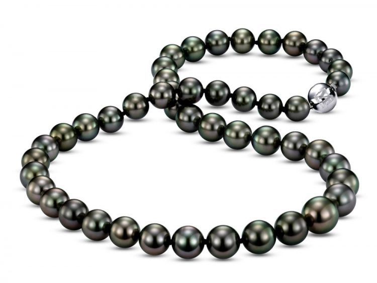 MASTOLONI - 18K White Gold 9-10.5MM Black Round Tahitian Pearl Strand 17 Inches