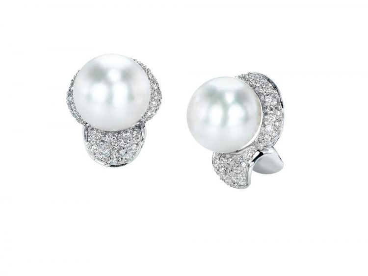 MASTOLONI - 18K White Gold 12.5MM White Button Shaped South Sea Pearl Clip/Lever Back Earring 1.25 TCW